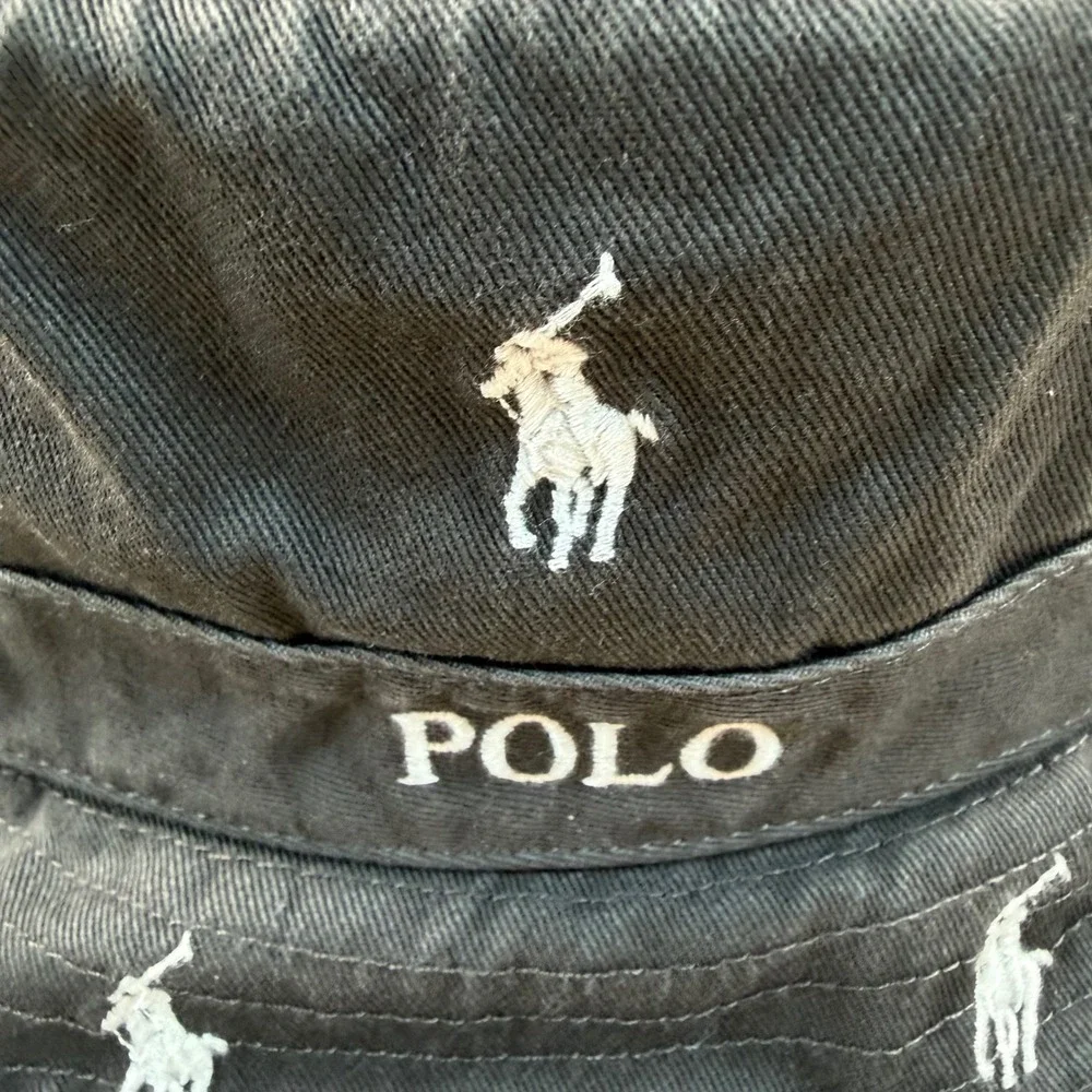 Polo Ralph Lauren Mens Size S/M Bucket Hat Gray All Over Pony Embroidered NWOT